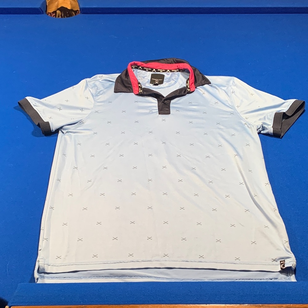 Light Blue Polo Shirt with Black and Red Details
